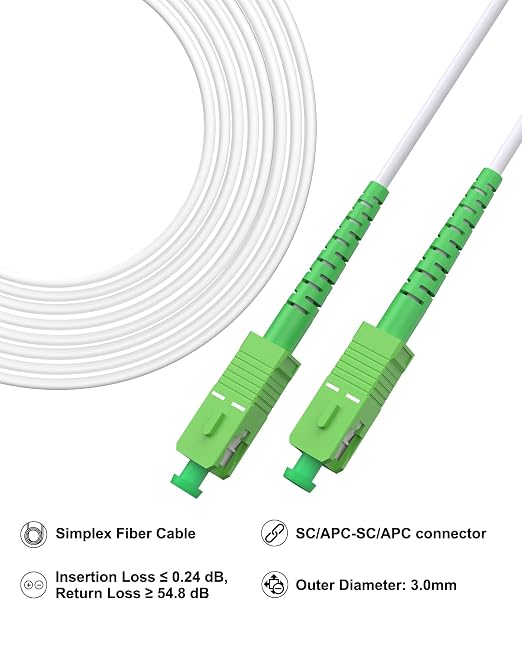 SC/APC to SC/APC Fiber Patch Cable 15M, Armored Single Mode Fiber Cable White - Image 2