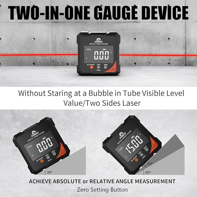 Digital Angle Finder with Laser, 4-Side Magnetic Digital Angle Gauge, - Image 2