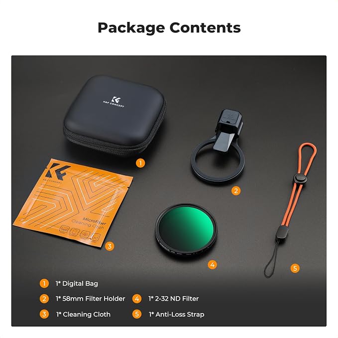 K&F CONCEPT 58mm Press-on ND2-32 Phone Lens Filter Kit, 16/15/14/13/12 Pro/Pro - Image 7