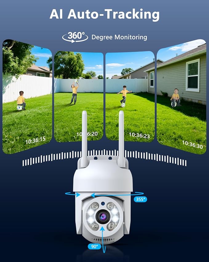 OOSSXX 2 Pack Outdoor WiFi Security Cameras 3MP, PTZ Pan Tilt - Image 2