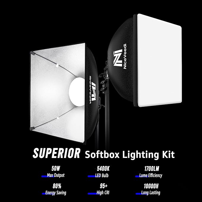 Softbox Lighting Kit, NiceVeedi 16'' x 16'' Softbox Photography Lighting Kit - Image 2