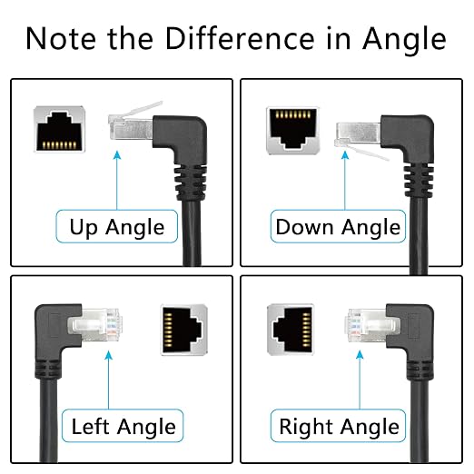 2Pcs 90 Degree Cat6 Ethernet Extension Cable 1FT, Down Angle RJ45 Male to - Image 2