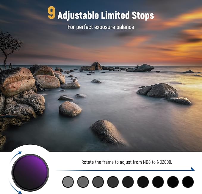 NEEWER 62mm Variable ND Filter, True Color & Hard Stop, 3-11 Stops Adjustable - Image 2