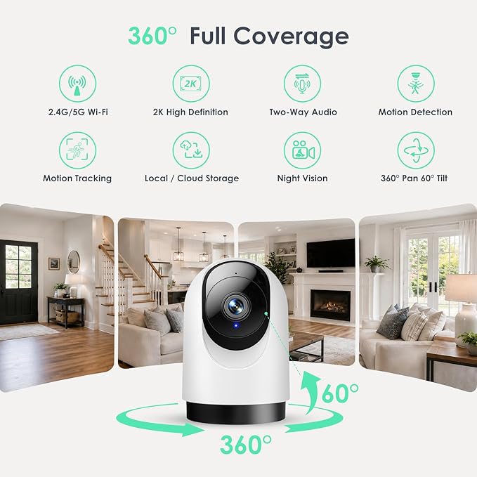 YOTON Indoor Security Camera 4pcs, 2K 360 Wi-Fi Baby Monitor & Pet Camera - Image 2