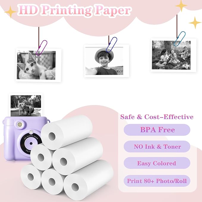 12 Rolls Kids Camera Instant Print Refill Paper Set, Phetium HD Printing - Image 3