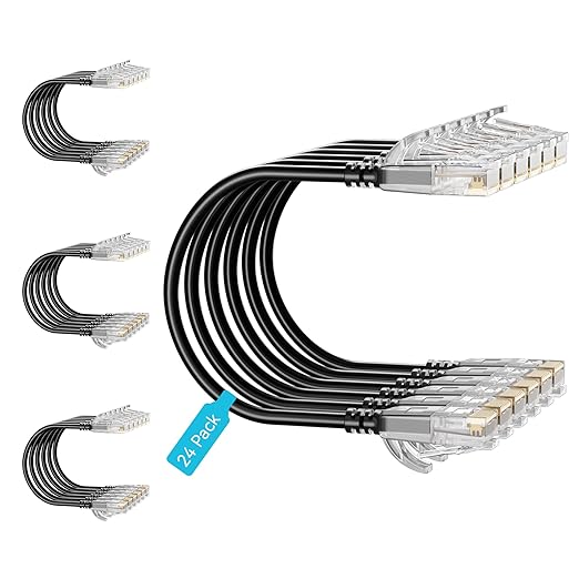 Cat6 Slim Patch Cables 3 Feet 24-Pack Black, Cat6a Patch Cables 10Gbps 550MHz by Unknown