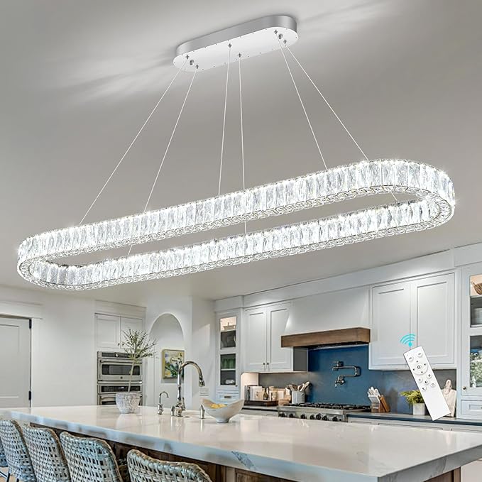HAIXIANG Crystal 59 Inch Long Chandelier Modern Dimmable LED Chandeliers by HAIXIANG