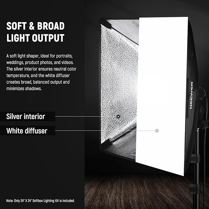 NEEWER 350W Equivalent Softbox Lighting Kit, 5700K LED Light Bulb, 24x24 inches - Image 4