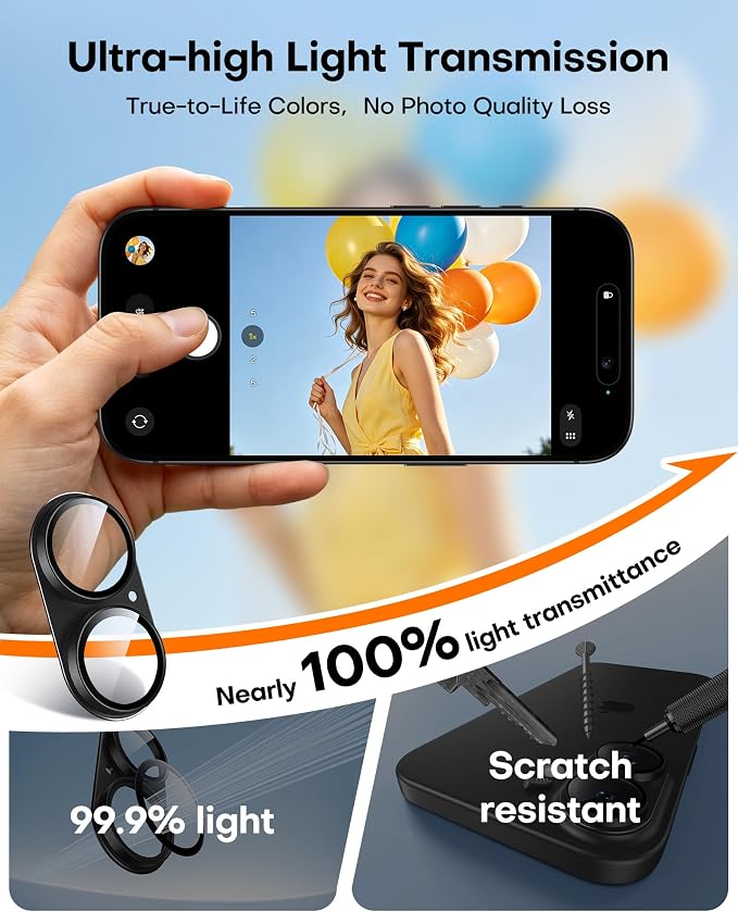 TAURI 2 Pack for iPhone 16/16 Plus Camera Lens Protector, Full Coverage - Image 6