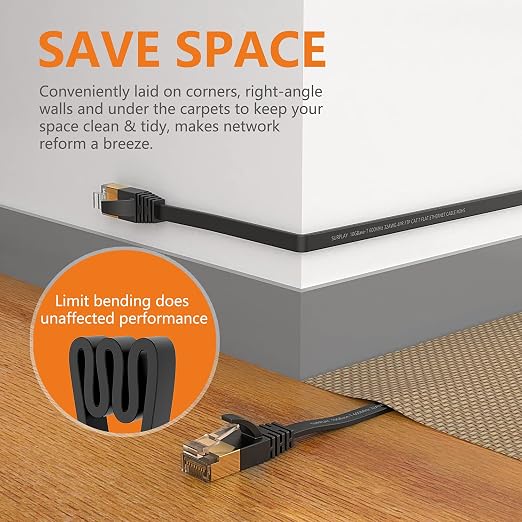 Cat7 15FT Ethernet Cable Flat-Black-10Gbps Ultra Slim High Speed Double Shielded - Image 4