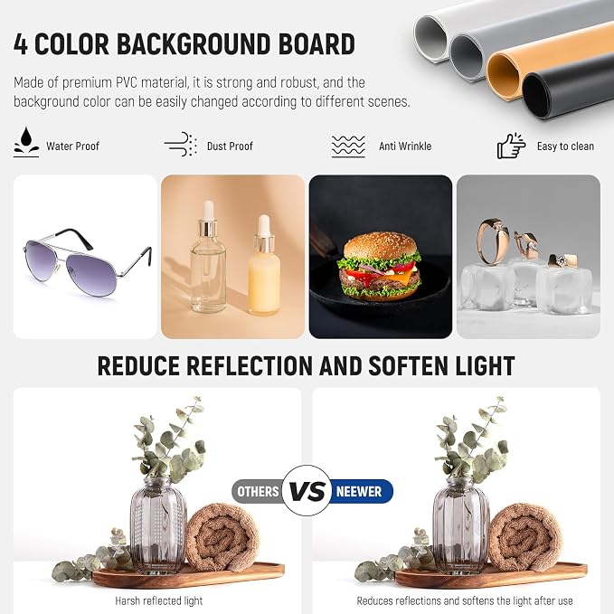 NEEWER 40CM Upgraded Photo Studio Light Box, 4 Backdrops, 5600K 144 LEDs - Image 4
