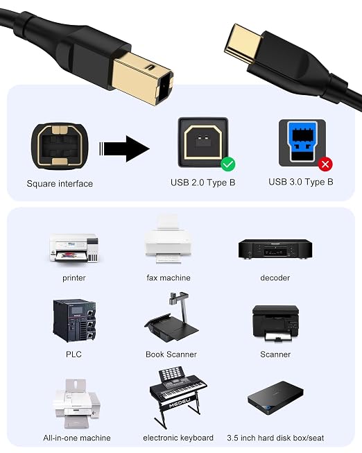 Printer Cable 3ft, Scanner USB C to USB B Cable - Image 7