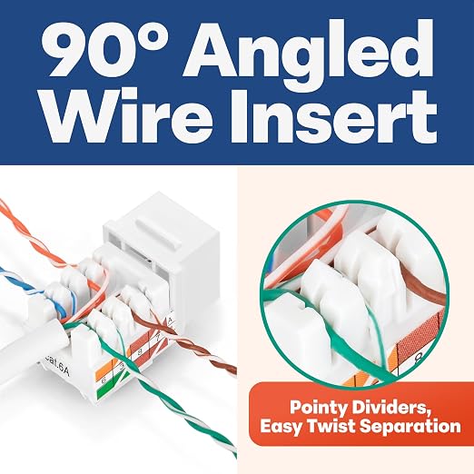 Everest 90° Angled RJ45 Cat6A Keystone Jacks 100-Pack in White - Image 3