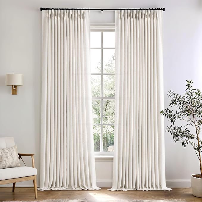 Memory Trained Pinch Pleated Curtains 105 Inches Long, Viral Linen Pinch Pleat by ANRODUO