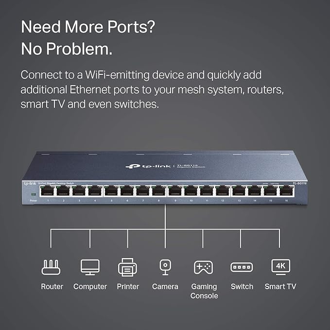 TP-Link 16 Port Gigabit Ethernet Network Switch, Desktop/ Wall-Mount, Sturdy - Image 3