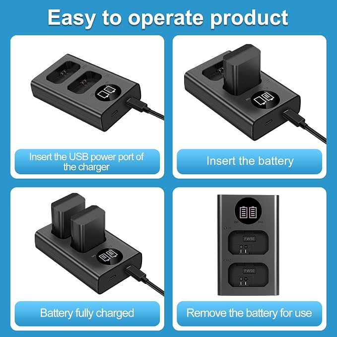 2-Pack NP-FW50 1500mAh Rechargeable Battery, - Image 5