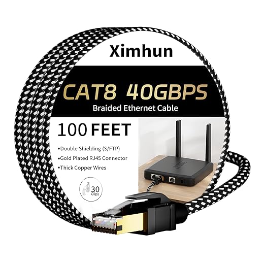 Cat 8 Ethernet Cable 100FT, Nylon Braided High Speed Internet Network Cable by XimhunEthernetCable
