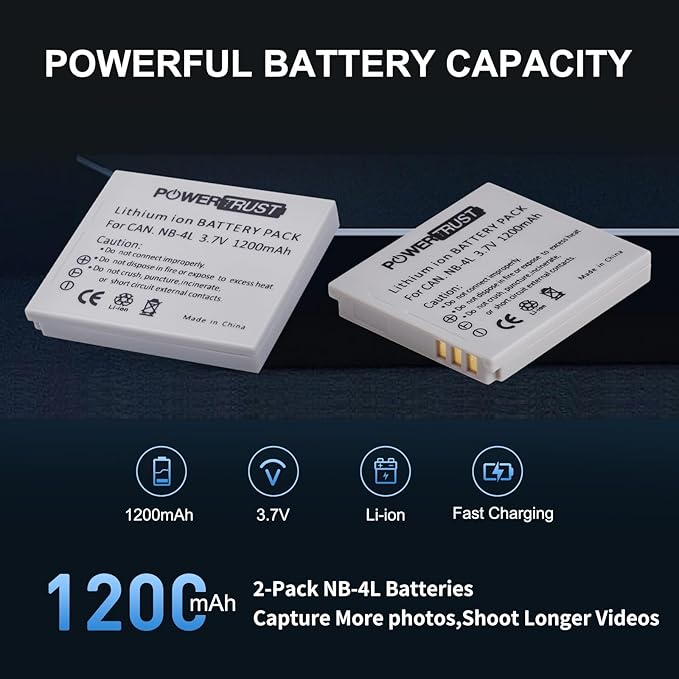 2Pcs NB-4L NB4L Battery + Fast Charger - Image 4