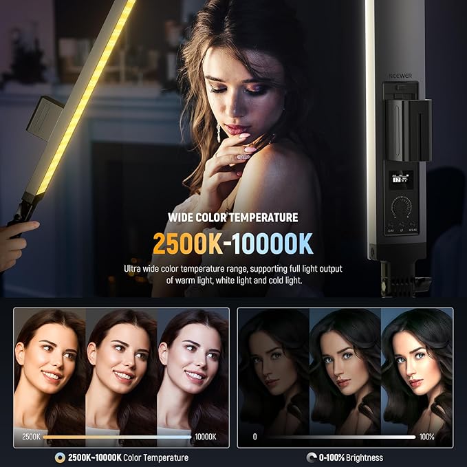 NEEWER Photography RGB Light Stick Kit, 2 Pack LED Video Tube Lights w/Stands - Image 3
