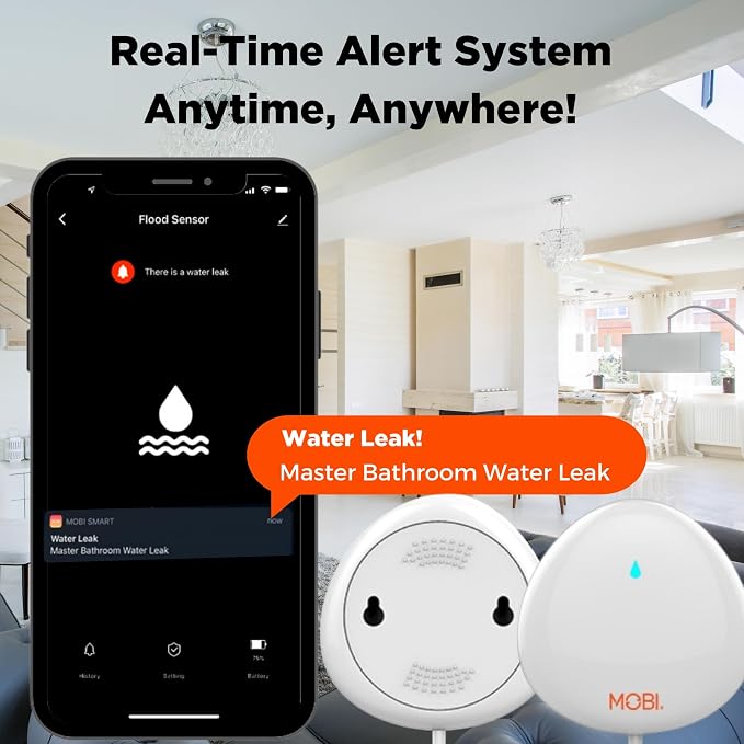 MOBI Smart WiFi Water Leak Detector Sensor, App Alerts, Flood & Leak Alarm - Image 6