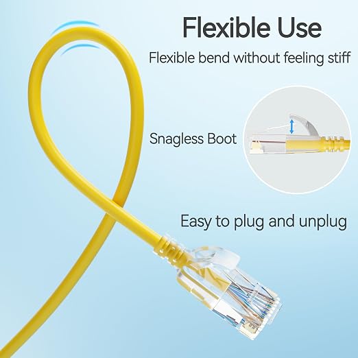 Cat6 Slim Patch Cables 5 Feet 10-Pack Yellow, Cat6a Patch Cables 10Gbps 550MHz - Image 5