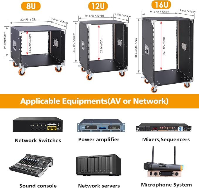 Movable AV Gear Rack 8U 19in Mobile Floor Standing Network Device Storage - Image 6