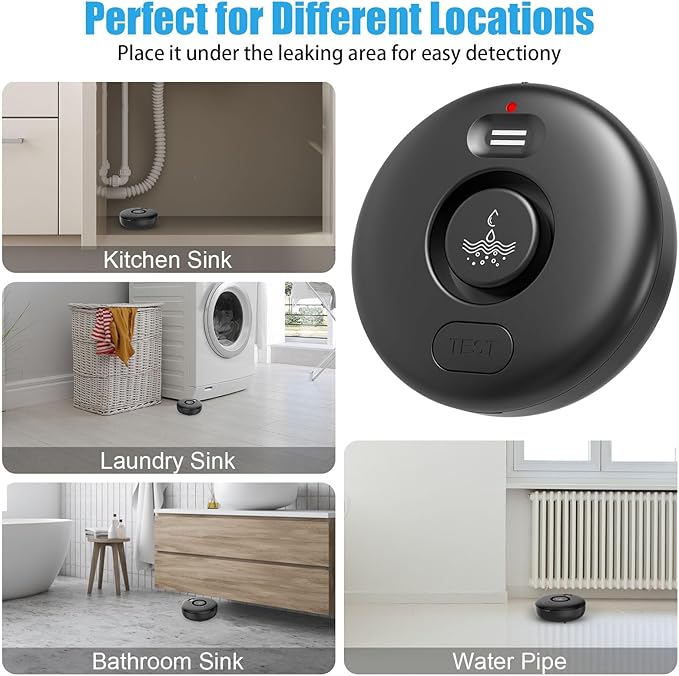 5 Pack Black Water Leak Alarm Detector, 120dB Loud Alert Water Sensor, IP66 - Image 4