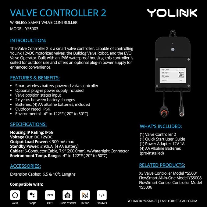 YoLink Wireless Smart Valve Control Kit, 3/4" Brass Motorized Valve, Wireless - Image 2