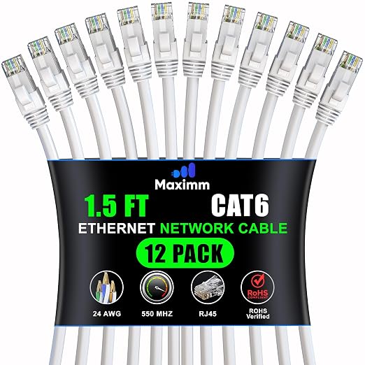 Maximm Cat 6 Ethernet Cable 1.5 Ft, Cat6 Cable, LAN Cable, Internet Cable by MaximmCable