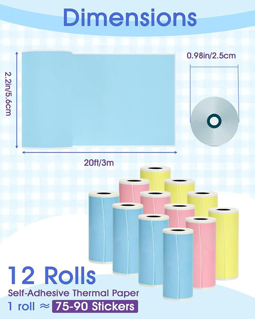 12 Rolls Mini Thermal Printer Sticker Paper Self-Adhesive, Notebuddy Mini - Image 2