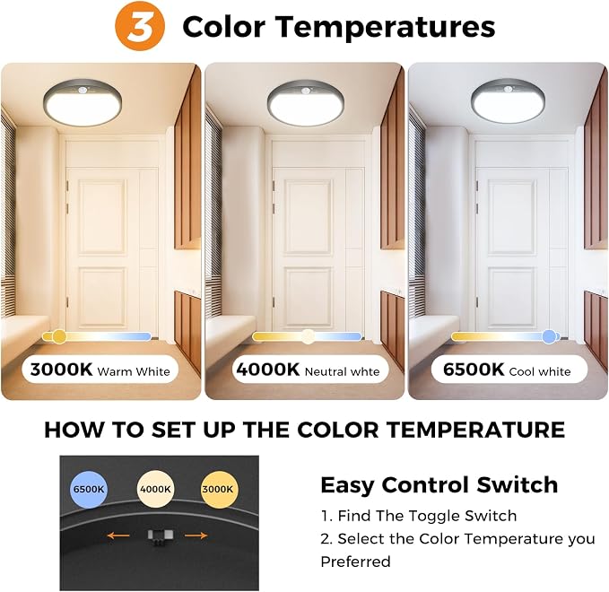 slochi 4Pack Motion Sensor Light Indoor Wired, 8.7 Inch 3000K/4000K/6500K - Image 3