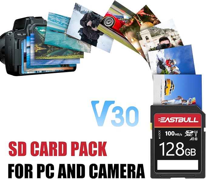 EASTBULL 5-Pack SD Card 128GB U3 V30 High-Speed 100MB/s Read Class 10 SD Card - Image 4