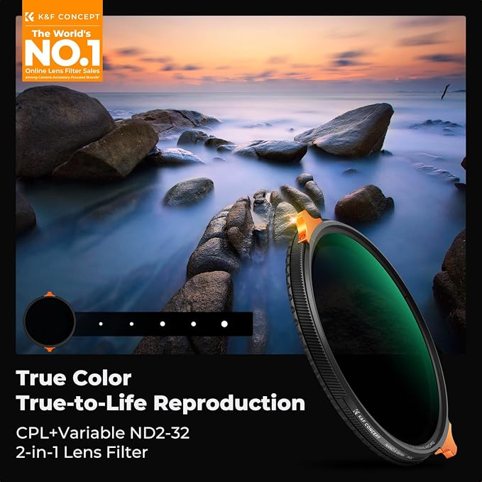 K&F CONCEPT 82mm True Color Variable Fader ND2-32 ND Filter and CPL Circular - Image 2