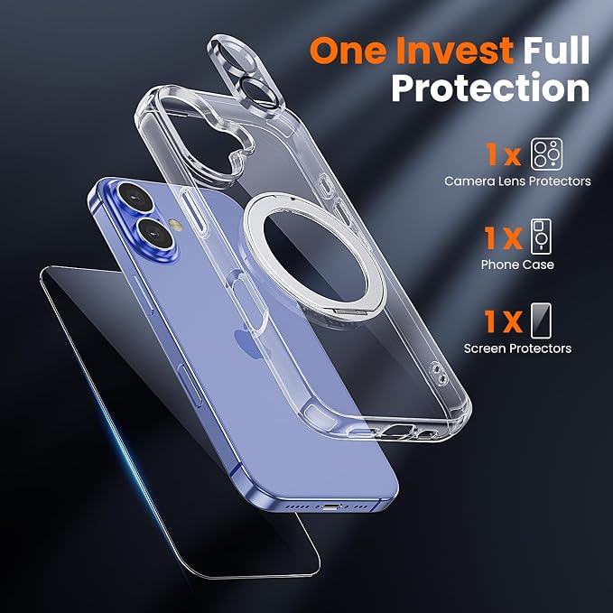 toushion 3 in 1 for iPhone 16 Plus Case Clear Ring Holder | Screen Protector *1 - Image 3