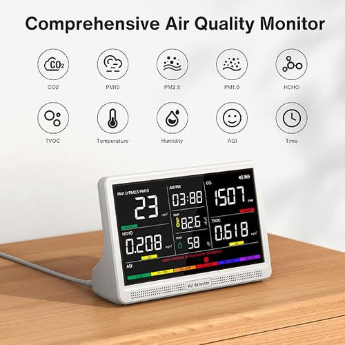 16 in 1 Air Quality Monitor Indoor 7" Large Display 9 AQI+7 Alerts, CO2 Monitor - Image 2
