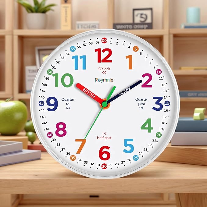 Roymnie12 Inch Wall Clock for Kids Learning to Tell Time Easily Analog Non - Image 4