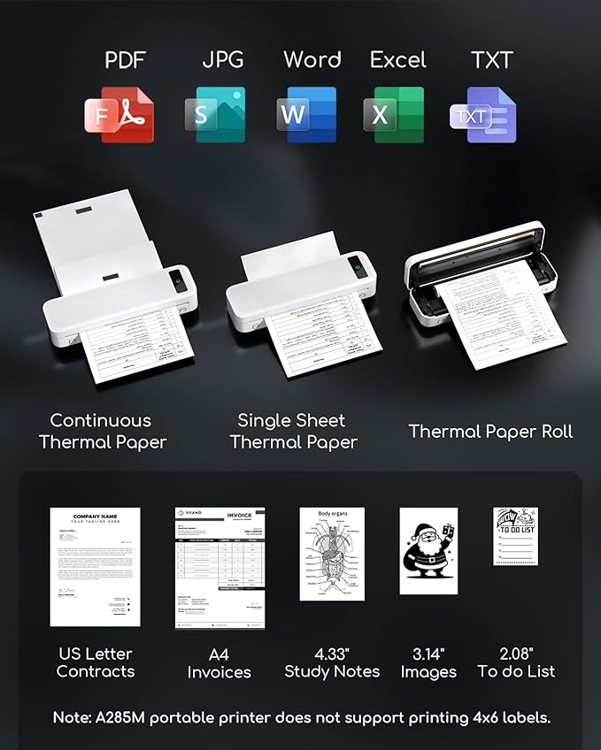 Portable Thermal Printer, A285M Bluetooth Portable Printers Wireless - Image 3