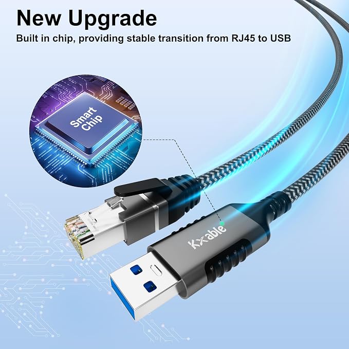 USB to Ethernet Cable 15 FT, USB 3.0 A Male to RJ45 Male Cord, Directly - Image 5