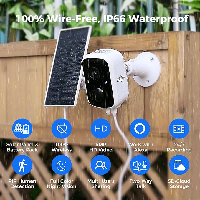 Hiseeu Solar Camera Security Outdoor, 4 Pack 100% Wireless 3K 4MP Surveillance - Image 2
