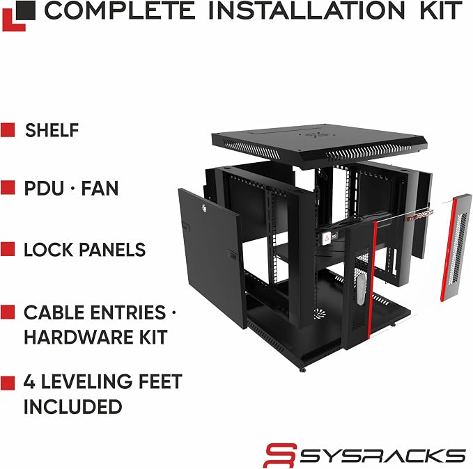 6U Wall Mount Server Rack Cabinet – 19" Network Rack Enclosure, PDU & Shelf - Image 4