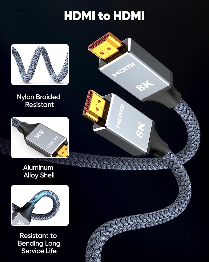 Capshi 25ft 8K 4K@120Hz HDMI Cable 2.1, 48Gbps High Speed Cord - Image 7