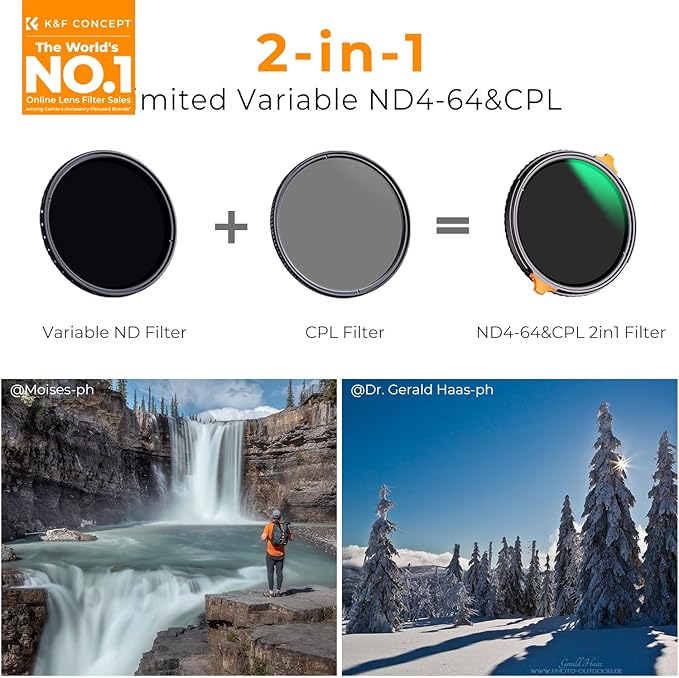 K&F CONCEPT 72mm ND4-64 ND Lens Filter Variable & CPL Polarizers Filter 2-in-1 - Image 2