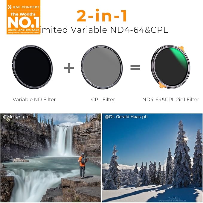 K&F CONCEPT 77mm ND4-64 ND Lens Filter Variable & CPL Polarizers Filter 2-in-1 - Image 2