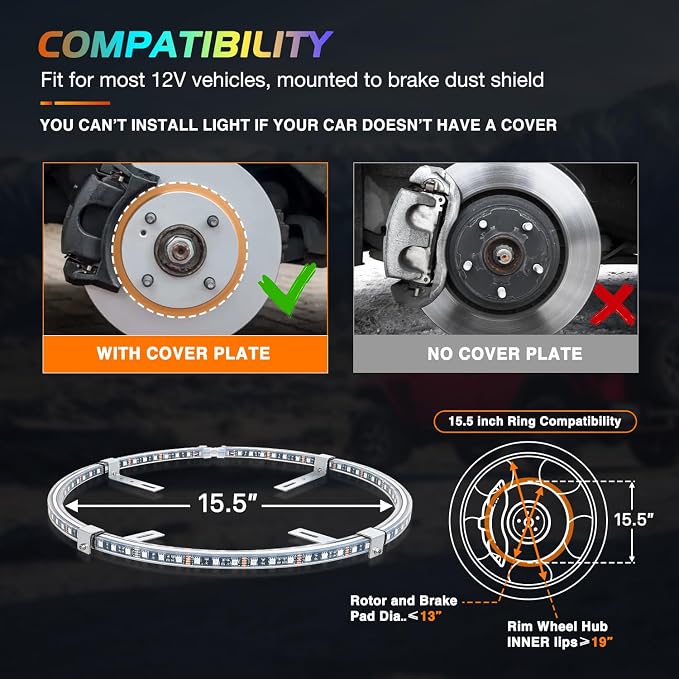 Nilight 4PCS 15.5inch Double Row Wheel Ring Lights Dream Color - Image 2