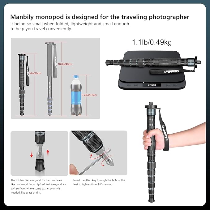 Manbily Monopods for Cameras 15.75'' - Image 3