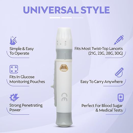 One Step Lancing Device Pen, 5 Depth Settings, Less Pain Design, Blood Sampling - Image 2