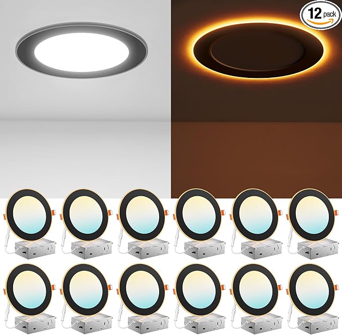 Amico 12 Pack Black 6 Inch 5CCT LED Recessed Ceiling Light by Amico