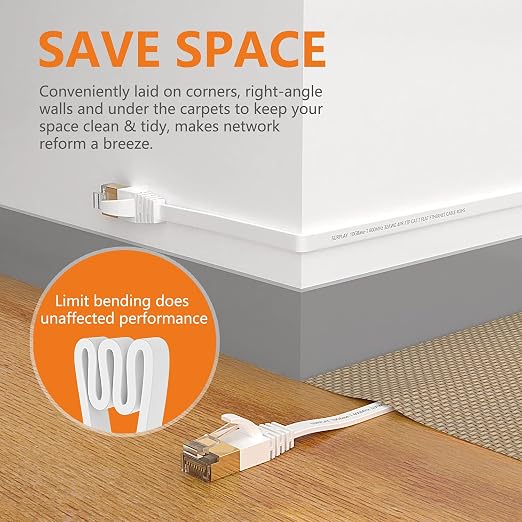 Cat7 15FT Ethernet Cable Flat-White-10Gbps Ultra Slim High Speed Double Shielded - Image 4