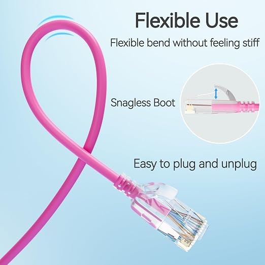 Cat6 Slim Patch Cables 5 Feet 10-Pack Pink, Cat6a Patch Cables 10Gbps 550MHz - Image 5