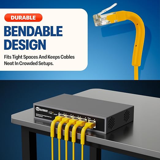 Everest Ultra Slim Cat6a Ethernet Patch Cables 0.5ft Yellow - Image 2